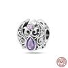 925 Silver Classic Purple Retro Heart Shape Lotus Angel Pattern Charms Beads Fit Necklace Bracelets Pendant DIY Jewelry