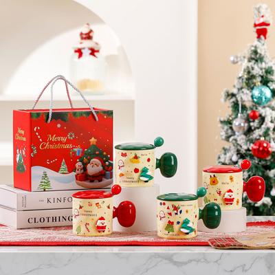 Kreative Weihnachtstasse Weihnachtsgeschenk Souvenirbox Kaffeetasse mit Deckel Löffel