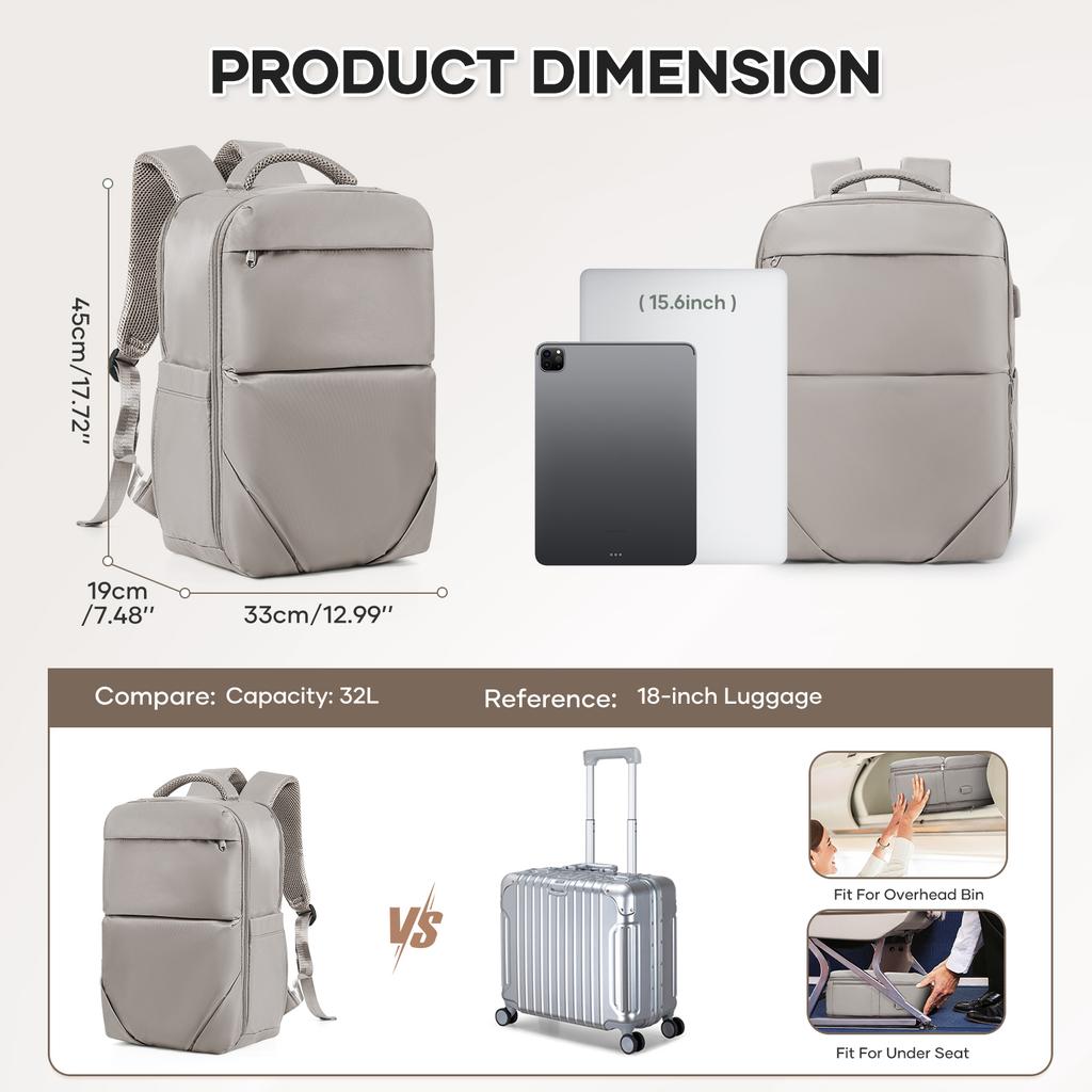 Wanderrucksack mit großem Fassungsvermögen und Vakuum-Kompressionsfach, langlebiges Nylon, ideal für Damen-Reiserucksack, Air-Rucksack