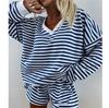 European and American style ins striped home pajamas pajama pants set women's V multi-color long-sleeved shorts casual wear