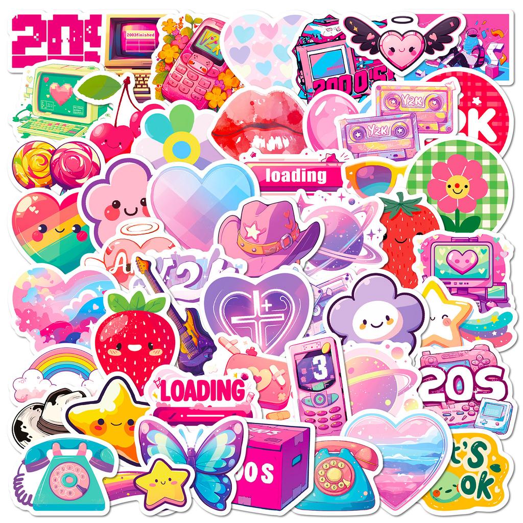 50 Pink Cute Style Macaron Color Graffiti Stickers Y2K Millennium Style Decorative Luggage Water Cup