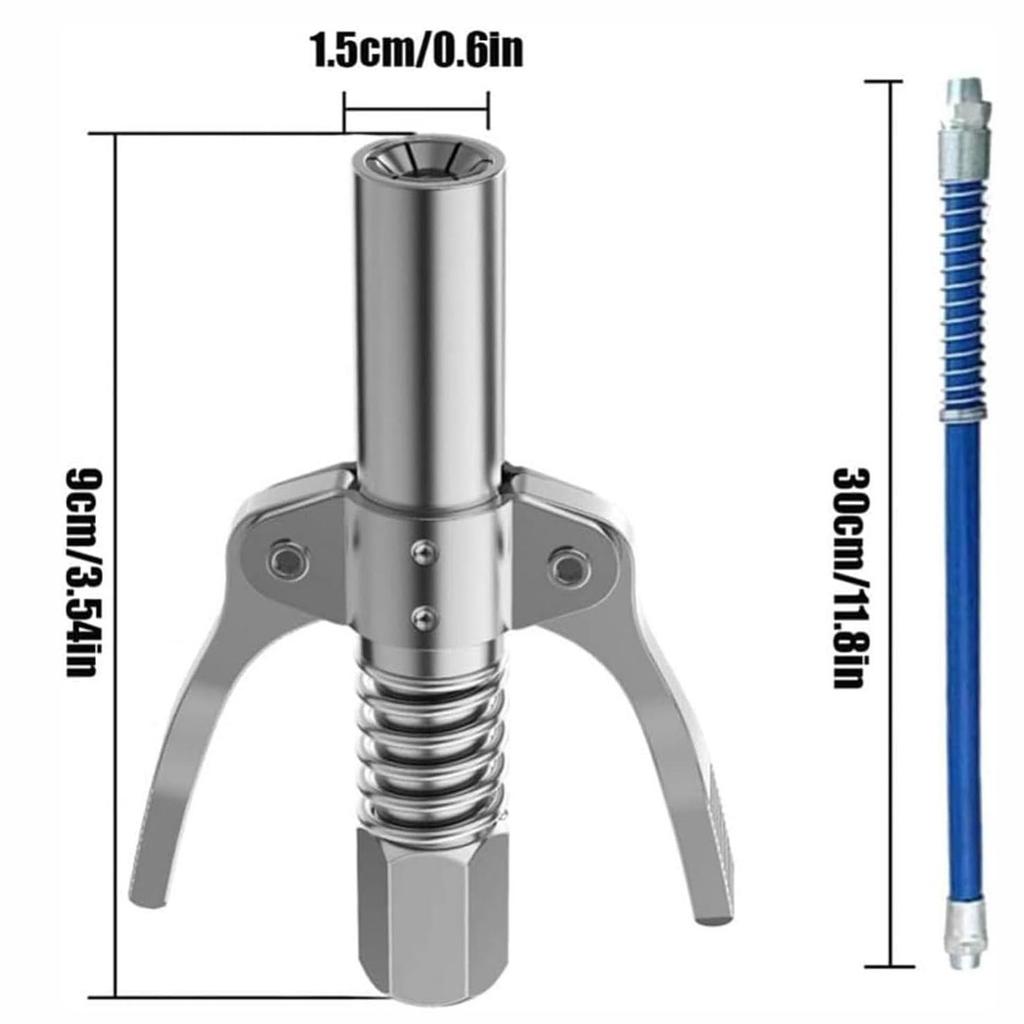 Double-Handle Stainless Steel High-Pressure Grease Gun Nozzle with Explosion-Proof Hose and Flat Oil Injection