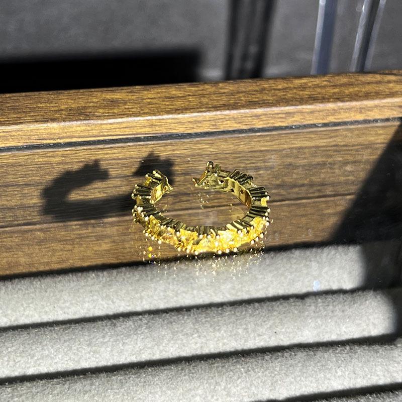 2026 Gold Bright Diamond Shadow Elegant Fashion Stacking Yellow Diamond Personalized Opening Ring Women s Light Luxury Niche Design Sweet Cool Ring Resizable