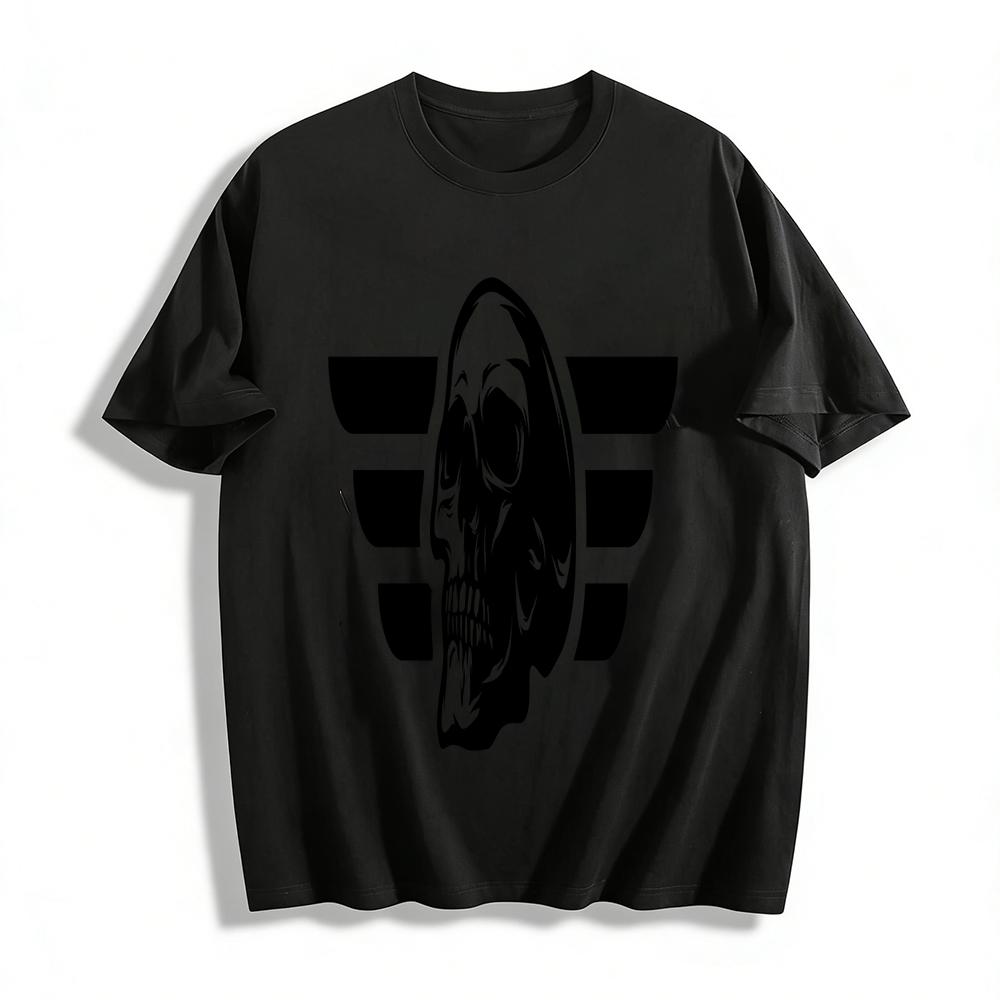 Skull Wings Print Edgy Biker Style Casual Crew Neck T-Shirt Pure cotton T-shirt XXS