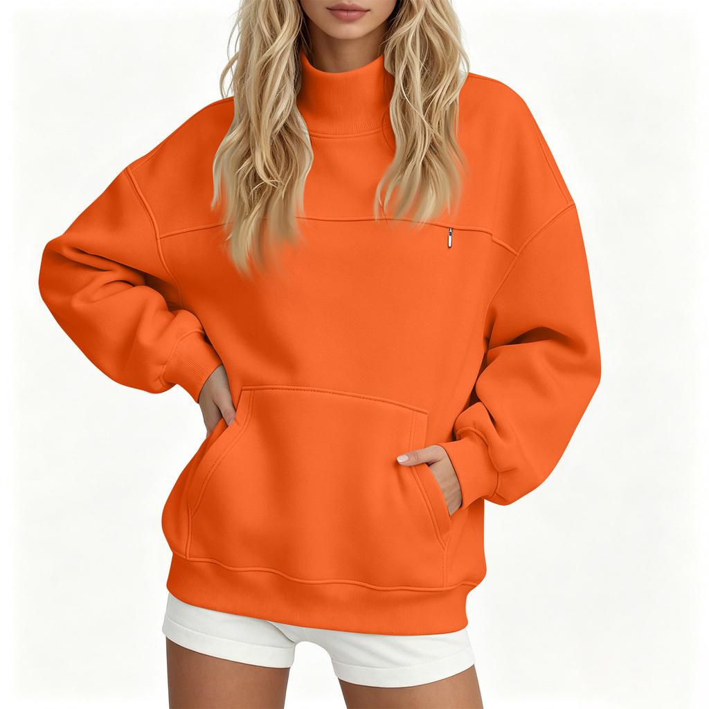 Women's Color Neck Loose Fit Long Sleeve Pullover Sweatshirt Top for Casual Everyday Wear