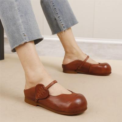 Fashion GKTINOO Retro Genuine Leather Round Toe Summer Slippers Women's Shoes 2025 New Outside Leisure Slip-on Sandals