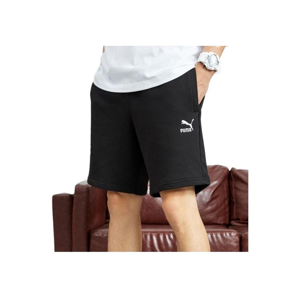 PUMA Embroidered Logo Print Sports Shorts Men Bottoms Black 533107-01