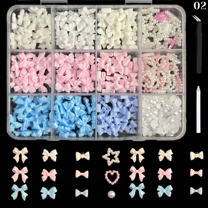 12Grids/Box Mixed Resin Bowknot Nail Art Decorations 3D Charms Kawaii Colorful Bow  Diy Manicure Tools Parts