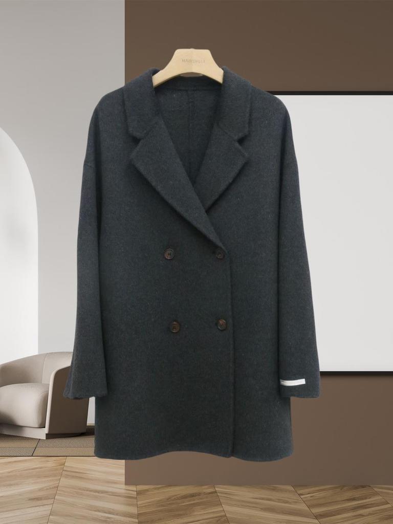 Women's Mid-Length Double-Breasted Wool Coat - 2025 Autumn/Winter Collection, Suit Collar, Commuting Style