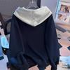 Kontrastfarbener Kapuzenpullover mit Knöpfen, lässiges Sweatshirt
