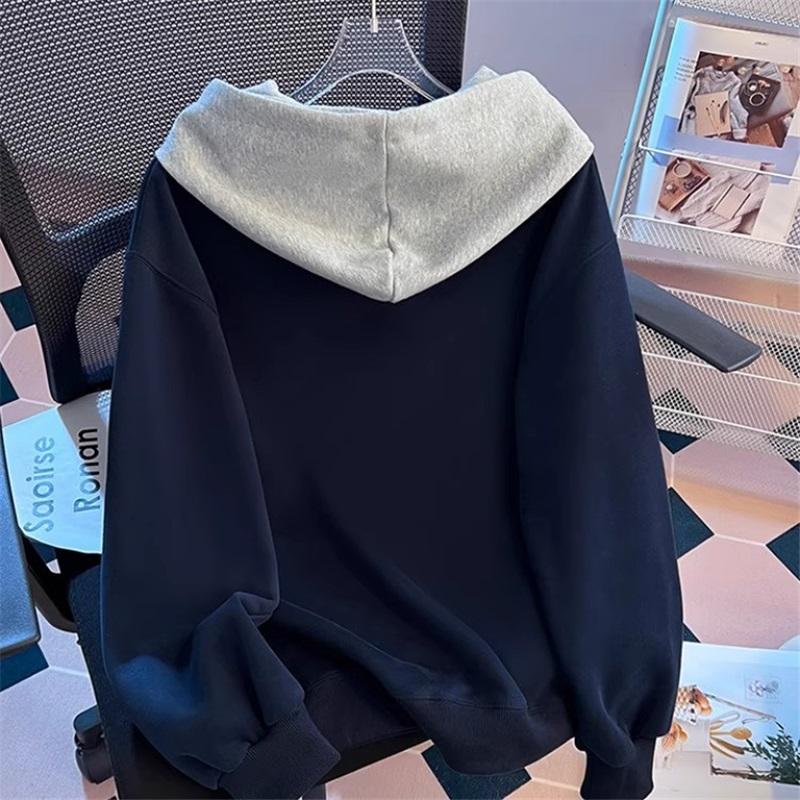 Kontrastfarbener Kapuzenpullover mit Knöpfen, lässiges Sweatshirt