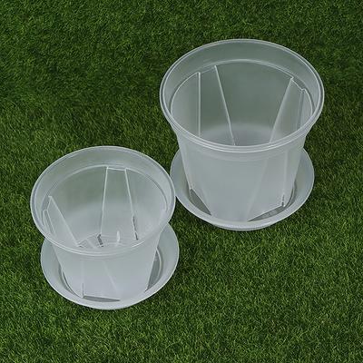 1Pc Clear Flower Pot Planter With Tray 10Cm/12Cm/14Cm Pp Transparent Flower Pot Orchid Pot With Holes For Home Office Desk