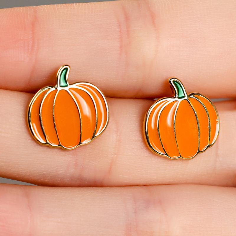 Christmas, Halloween, Realistic Pumpkin Stud Earrings, Fashionable Holiday Gifts, Popular Matching Earrings