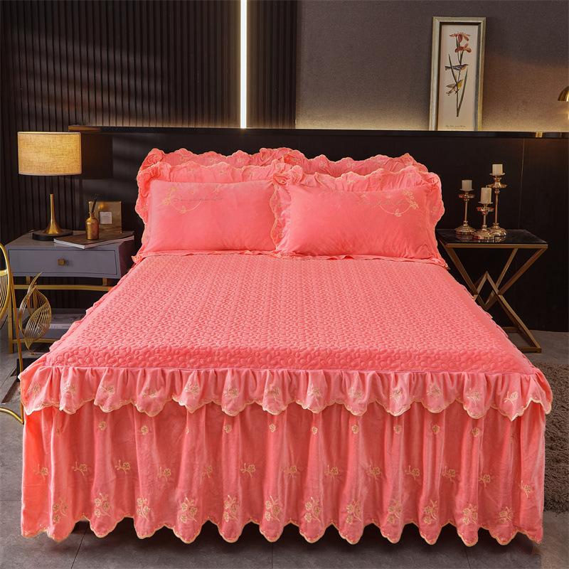 Jupe de lit en Fiber de lait d'hiver, couvre-lit matelassé en dentelle, épais et chaud, couverture de matelas en polaire pour bébé, literie en molleton de corail
