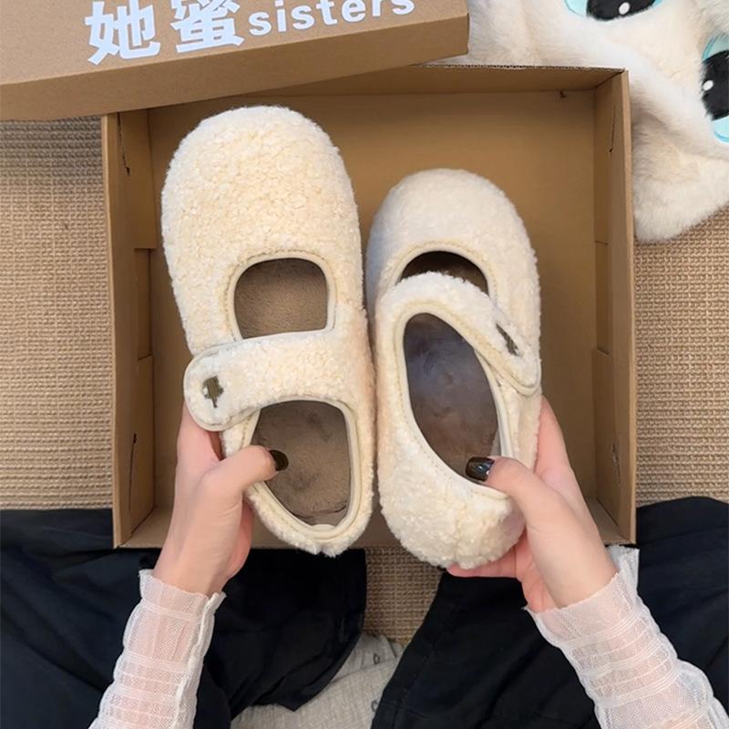 

Серые пушистые туфли на липучке для женской зимней носки, новые бархатные туфли-одиночки, теплые хлопковые туфли на плоской подошве, туфли Мэри Джейн Дуду 40 бежевый