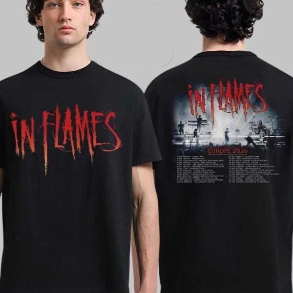 In Flames Europe 2026 Tour Schedule Dates Two Sided T-Shirt S-5XL Unisex T-Shirt XXL