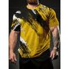 Men Cool Contrast Color 3D Print T-shirts for Tie Dye Stretch Polyester Sportwear Short Sleeve Tops Summerwear