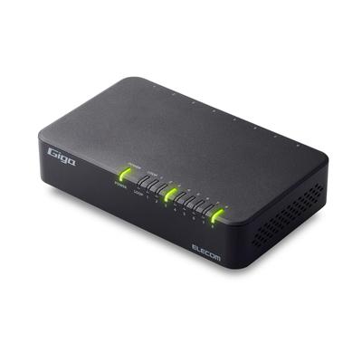 Elecom Switching Hub 8 Port Giga Compatible Plastic Housing with Magnet External Power Supply Model Black EHC-G08PA4-JB