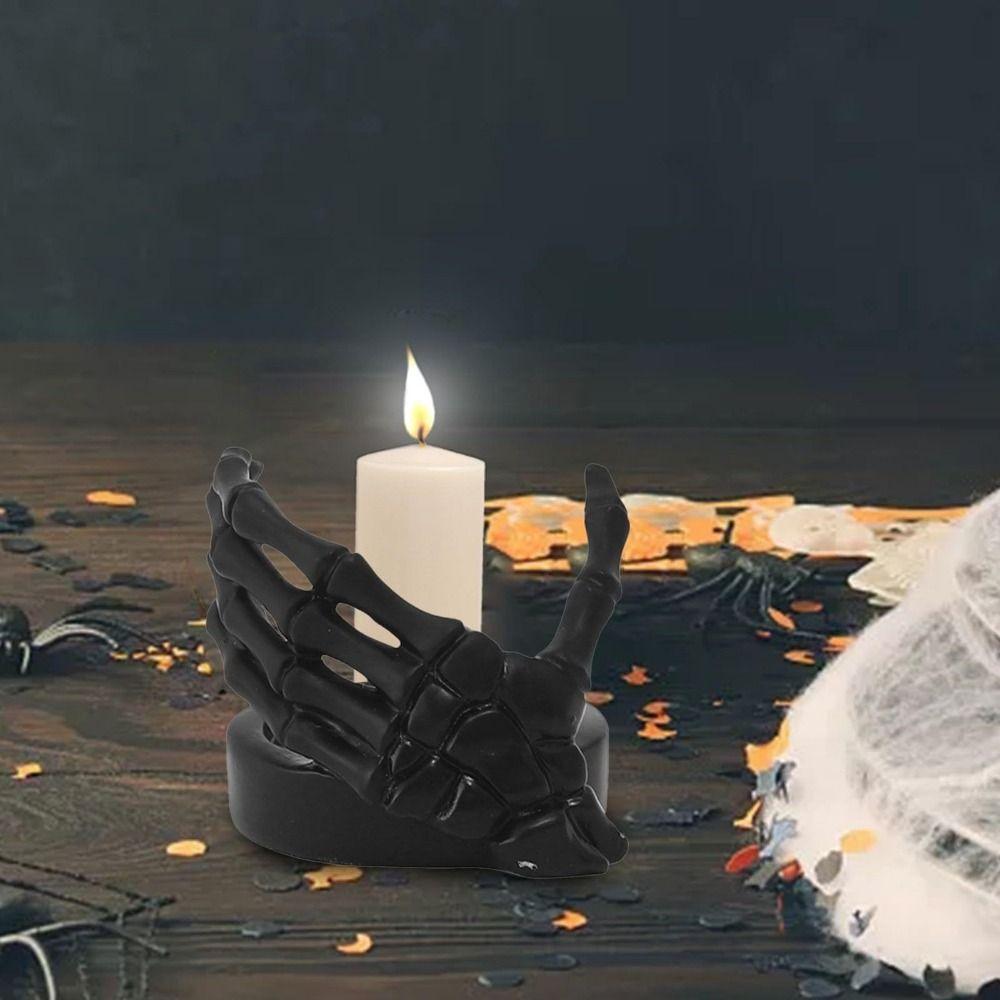 Simple Resin Art Skeleton Hand Candlestick Exquisite Handmade Gothic Candle Holder Unique Halloween Skeleton Statue Halloween