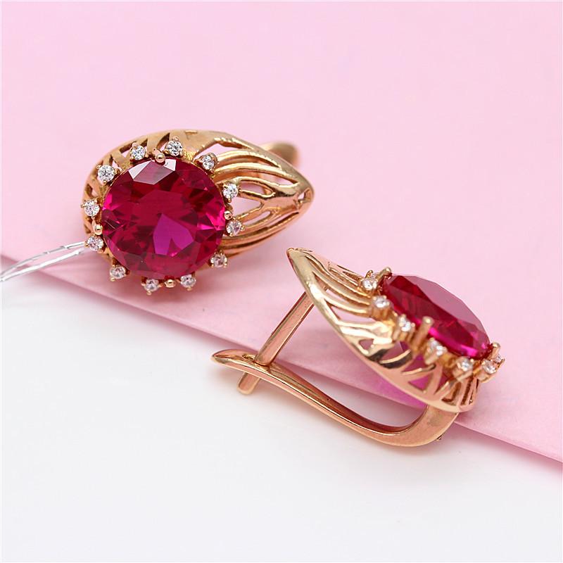 Purple Gold Inlaid Redstone Inlaid Zircon Earrings, High-Grade Colored Gold Plated Rose Gold Earrings.