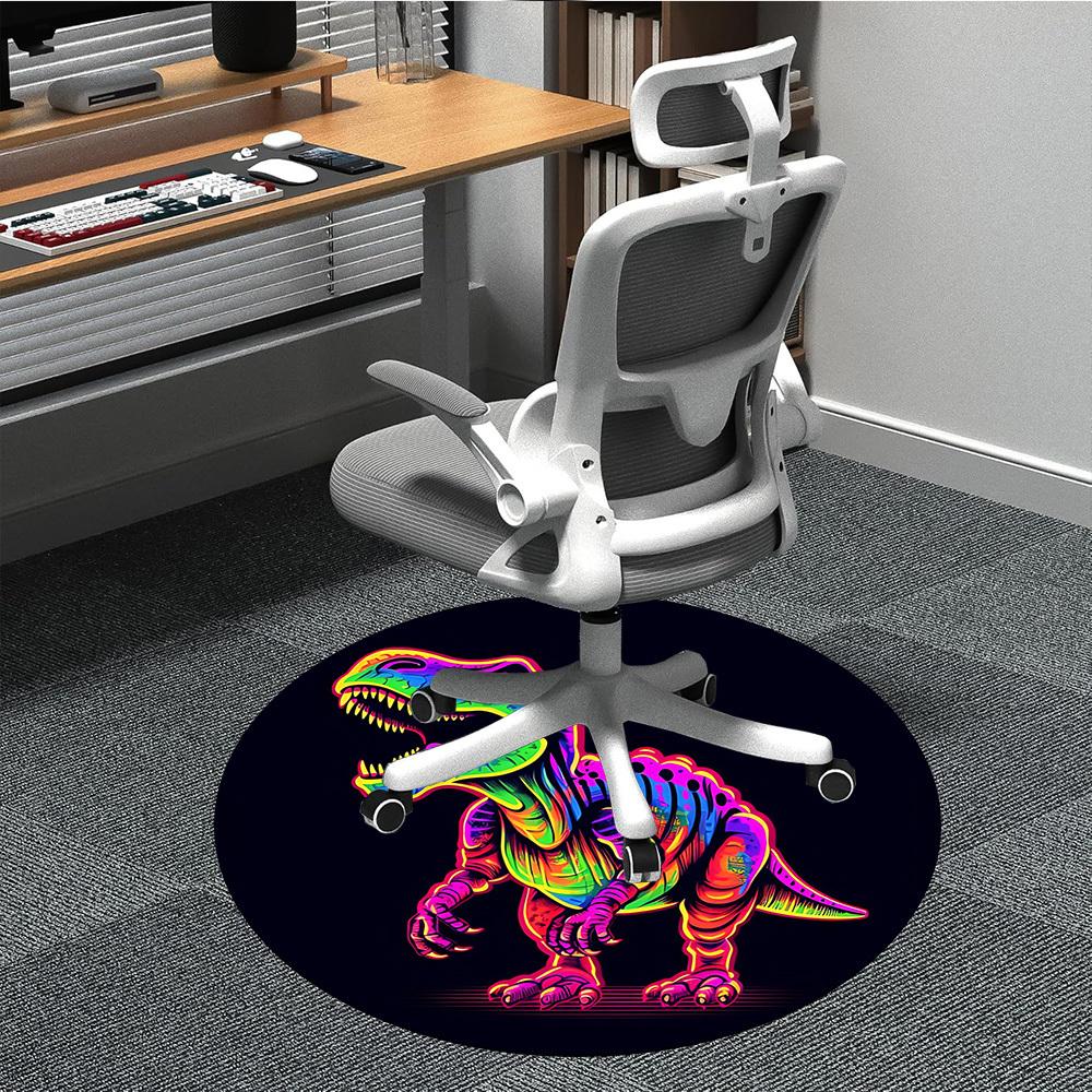1pc Neon Dinosaur Chair Carpet for Office, Round Non-Slip Durable Large Size Office Carpet, Suitable for Office, Beautiful Decoration
