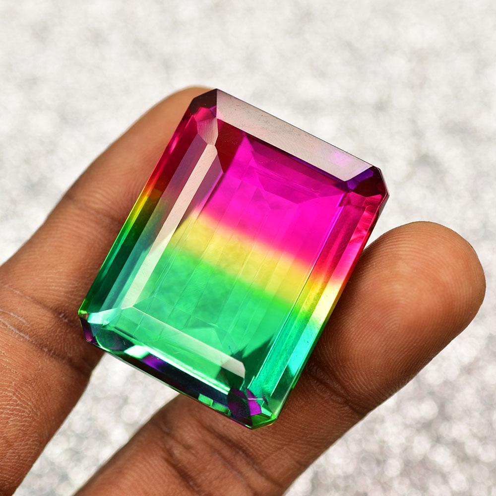 Lab-Created Tourmaline Loose Gemstone 136 ct Multicolor Emerald Cut for Her October Birthstone Gift