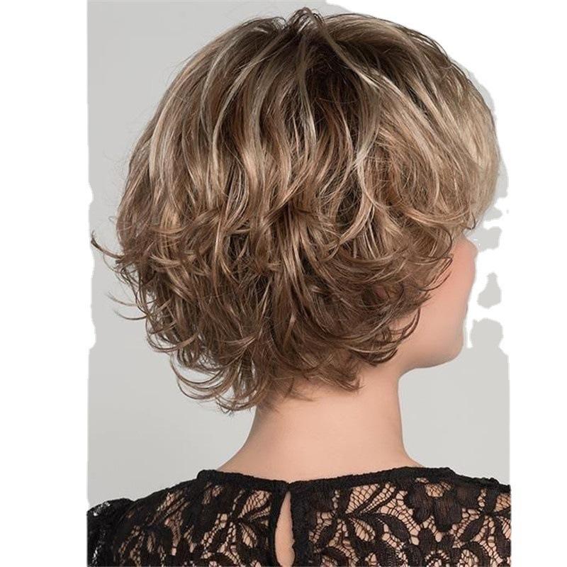 Synthetic Womens Curly Wig with Bangs Short Bob Wig Mix Blonde Hair Daily Cosplay Halloween Party Elegant Mommy Wig