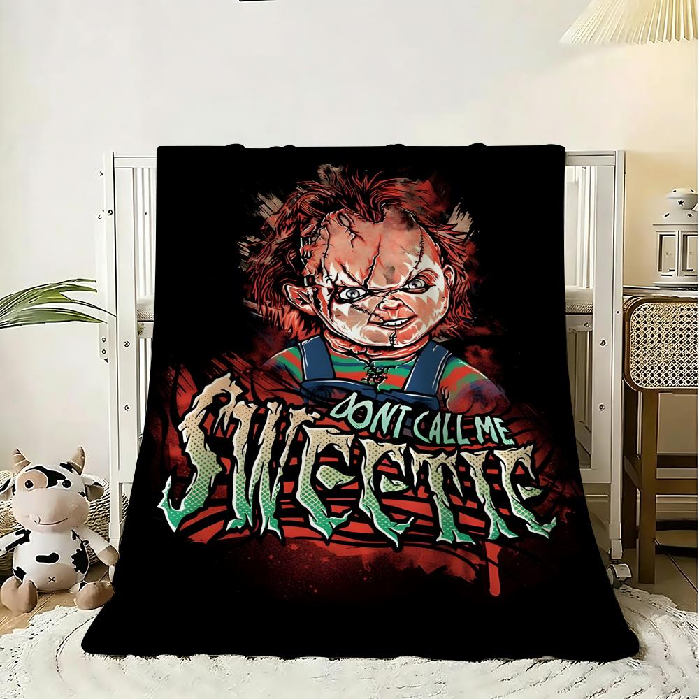 C-Chucky Horror Movie Throw Soft Flannel Throw Blanket, Lightweight Breathable Summer Nap Blanket For Home Travel Cozy Decor