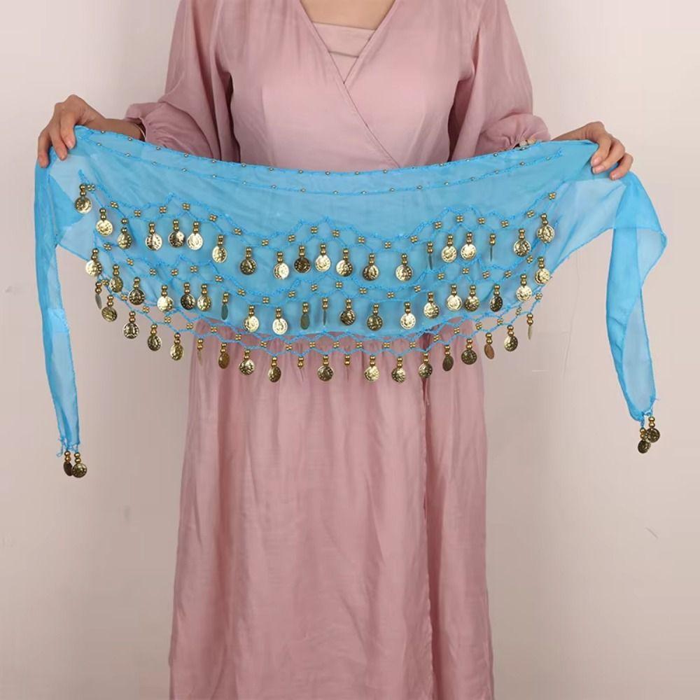 Gold Color Coins Belly Dance Hip Scarf Three Layers Hip Scarf Wrap  Female Accessories