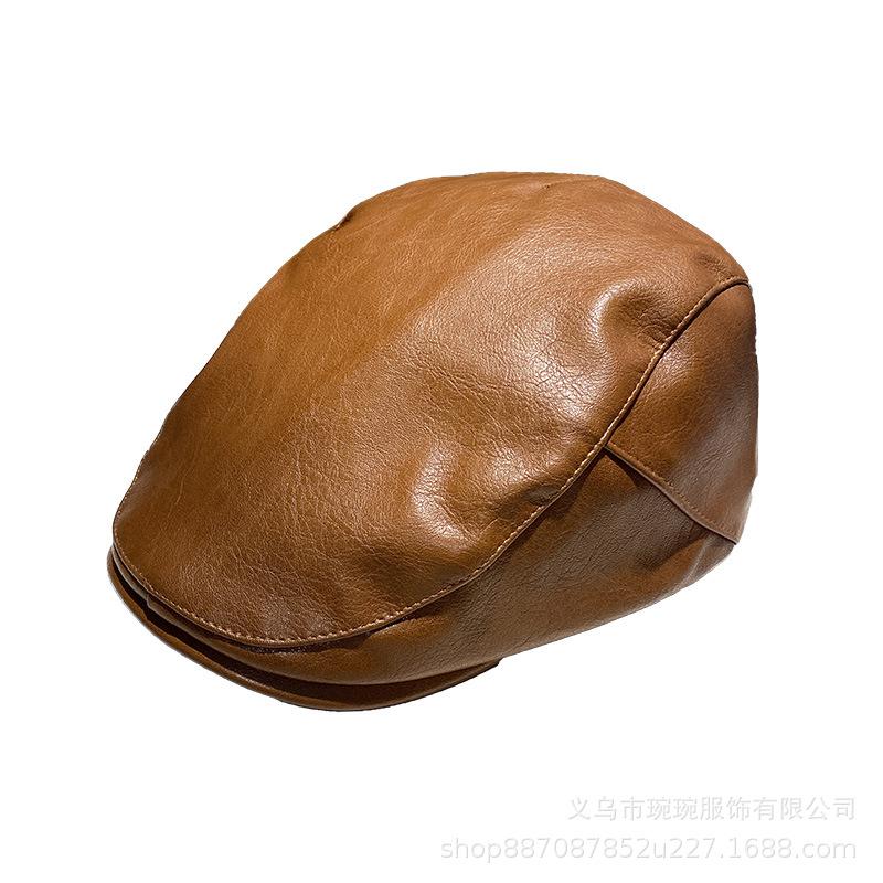 Autumn and Winter British Casual Cap Men's and Women's PU Leather Versatile Forward Hat New Bud Painter Hat