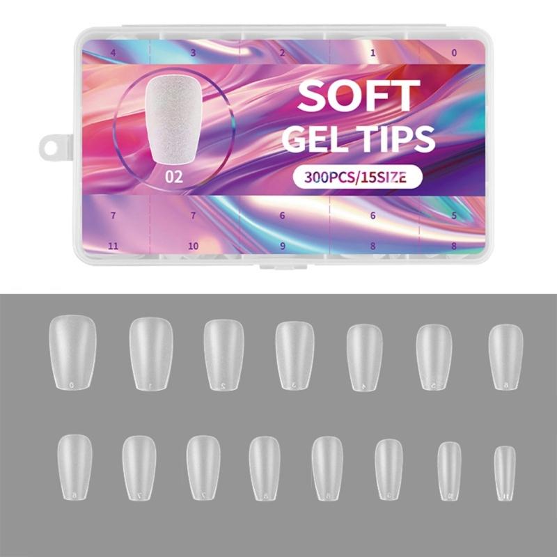 300Pcs Soft Gel Full Cover Short Matte Nail Tips Pre Shaped Acrylic False Nail Manicure Decoration for DIY Nail Art