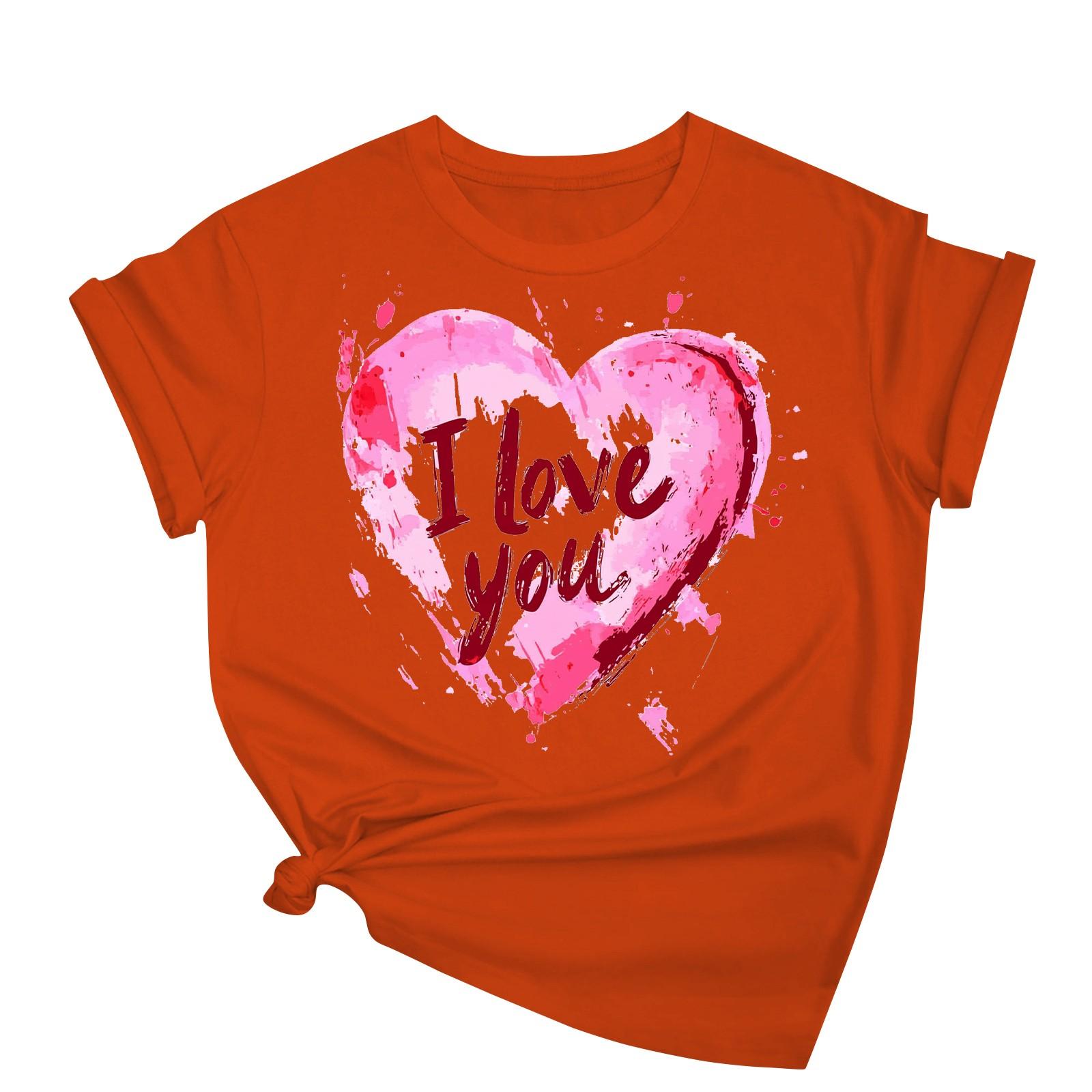 

Женская повседневная свободная футболка с принтом ко Дню святого Валентина, круглый вырез, пуловер, топ с короткими рукавами XXL