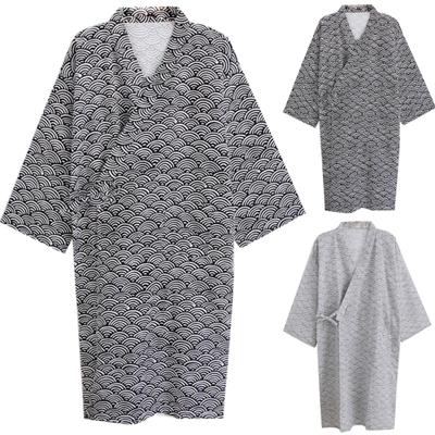 Herrenmode Druck Kimono Robe Nachtwäsche Nachthemd Lose Mittellange Bademantel