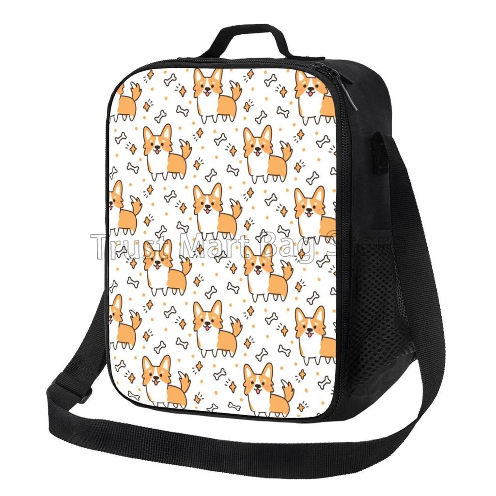 Tierische Corgi Lunchbox für Kinder Mädchen Jungen Niedlicher Hund Isolierte Lunchtasche Kühler Bento Tragetaschen mit Verstellbarem Schultergurt