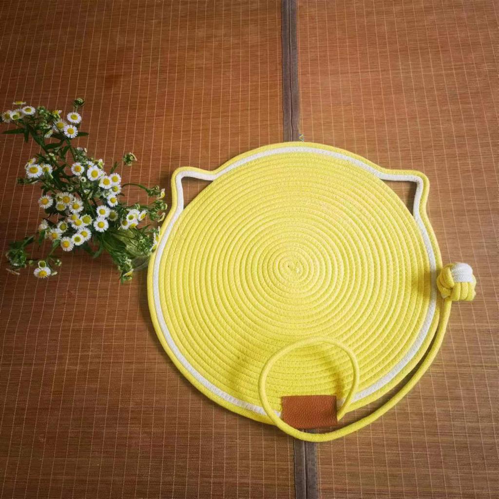 Cotton Thread Cat Mat Hand Woven Cartoon Cute Comfortable Scratch Proof Cat Scratcher Pad with Ball