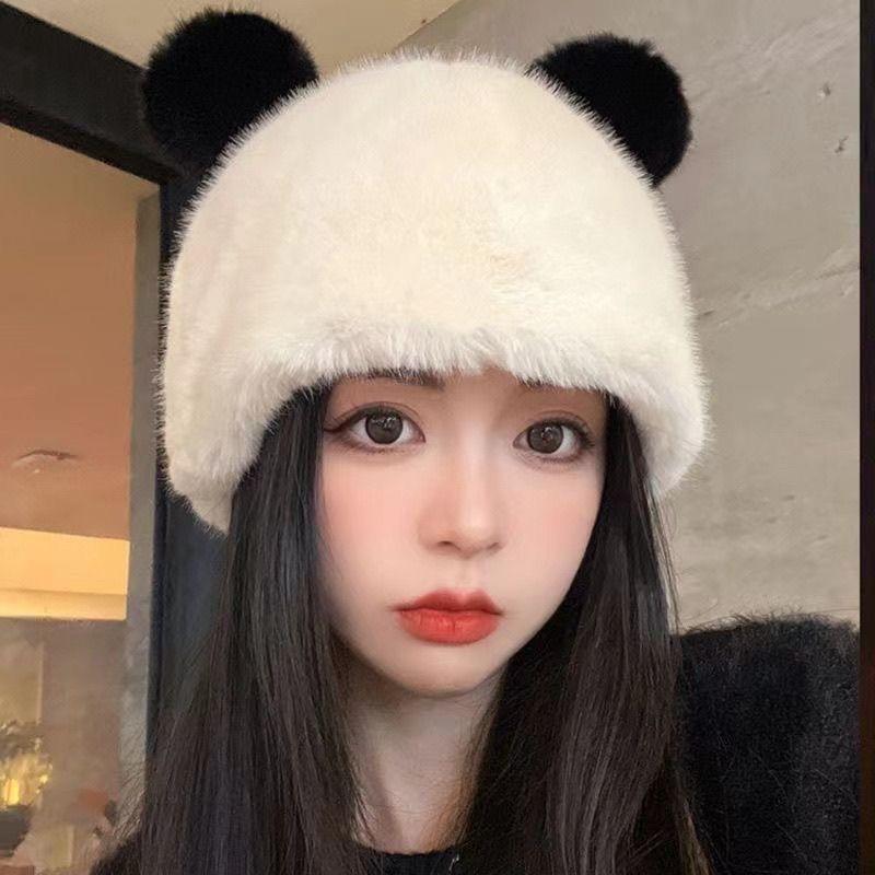 Korea Cute Bear Ears Knit Cap Autumn and Winter Warm Cute Bear Ear Earflap Hat Beanies Cap Warm Thick Winter Hat Cycling Ski Pullover Cap