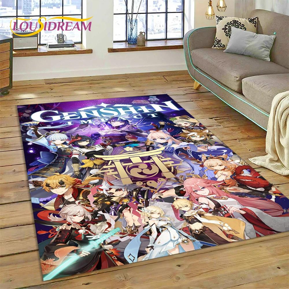 Latest Genshin Impact Cartoon Game Carpet Rug for Bedroom Living Room Home Sofa Decoration,Children Game Large Decor Floor Mat