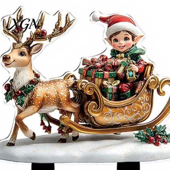 Outdoor Holiday Decorations Christmas Elf Garden Stake, Santa Reindeer Sleigh Acrylic Yard Weather Resistant Art Sign, Decoration for Lawn Pathway