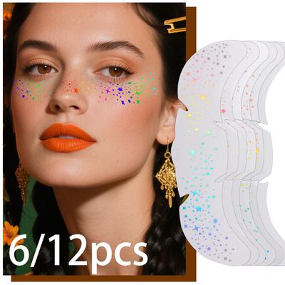 6/12PC Xmas Glitter Tattoo Stickers Halloween Stamping Freckles Makeup Patches Music Festival Face Makeup Temporary Stickers