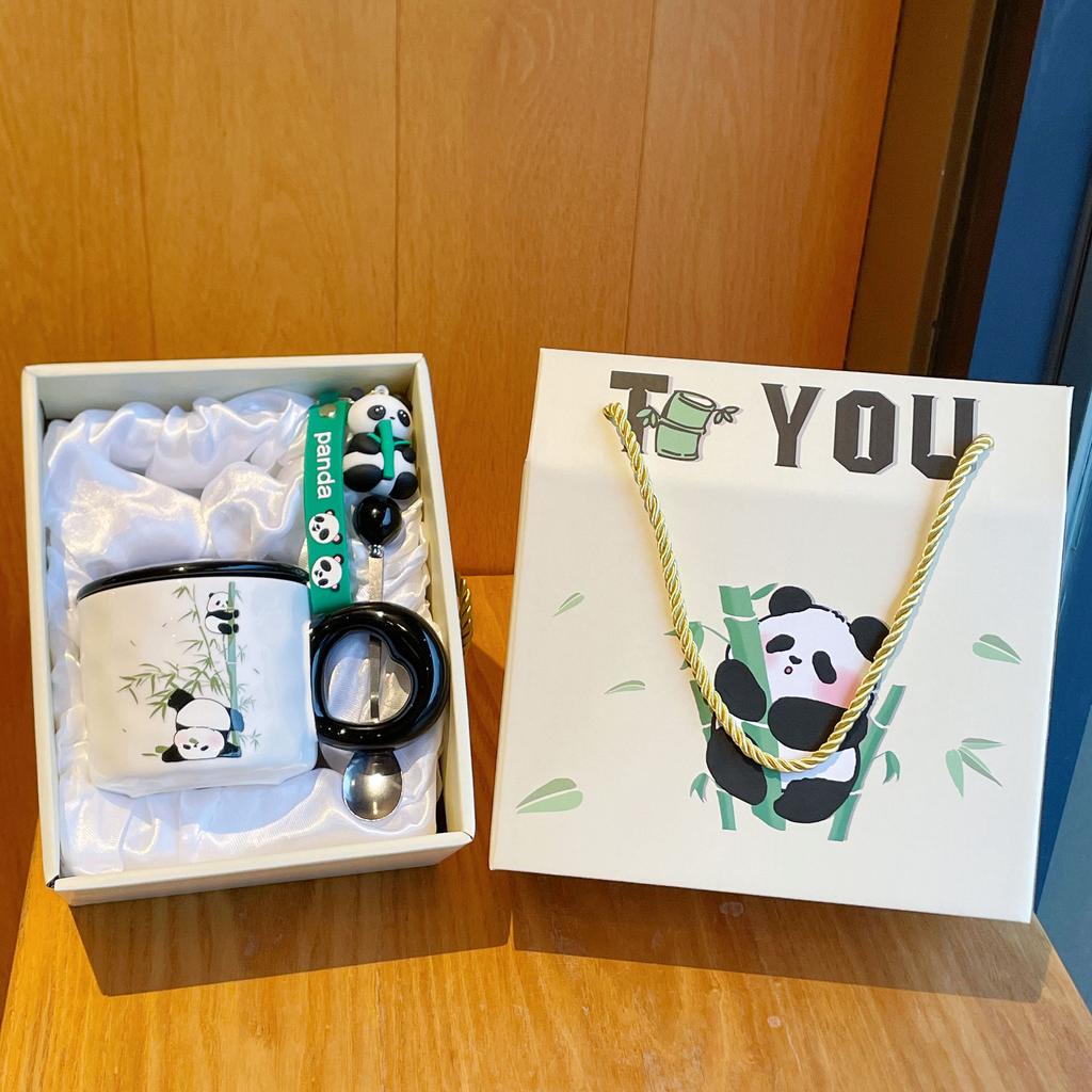 Becher mit Deckel Löffel Neuer Stil Damen Panda Tasse Souvenir Keramik Wasserbecher Kaffeetasse