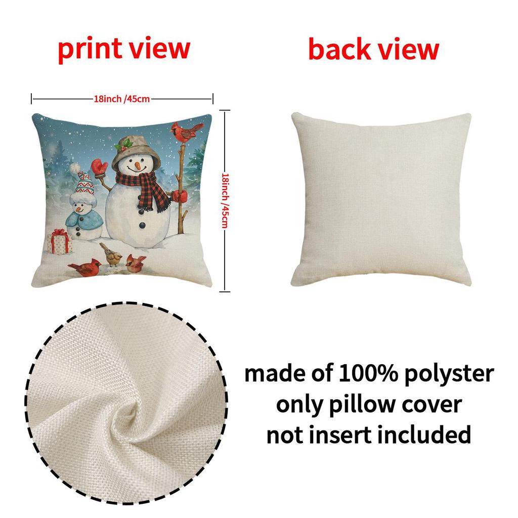 Christmas Snowman Pillow Covers 45Cm Cartoon Print Linen Cushion Case Winter Sofa Throw Pillowcase For Home Holiday Decoration