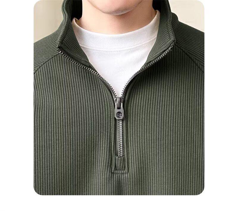 Men's 2024 Spring/Autumn Thickened Pullover Half-Zip Stand Collar Sweatshirt
