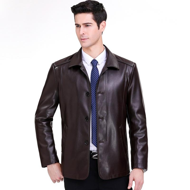 Autumn and Winter New Style Single Leather Leather Jacket for Young and Middle-aged Men Winter Plus Velvet Mid-length Daddy Leather Jacket Windbreaker