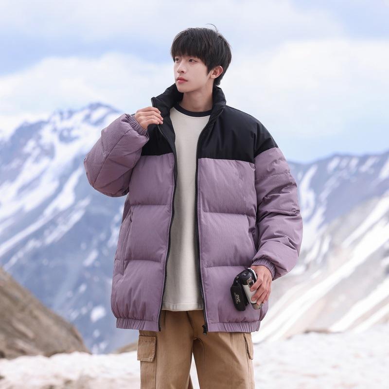 Short versatile winter new men's and women's same warm casual fashion splicing thickened stand-up neck down jacket