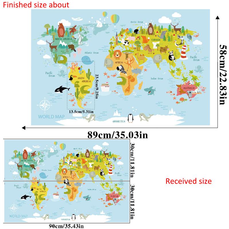 Cartoon Animal World Map Wall Sticker Self Adhesive Kids Room Bedroom Background Kindergarten Classroom Decor