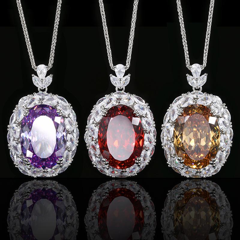 Bijoux Fond Cuivre Plaqué Or Simulation Pendentif Diamant Violet Grand Denier 18 * 25