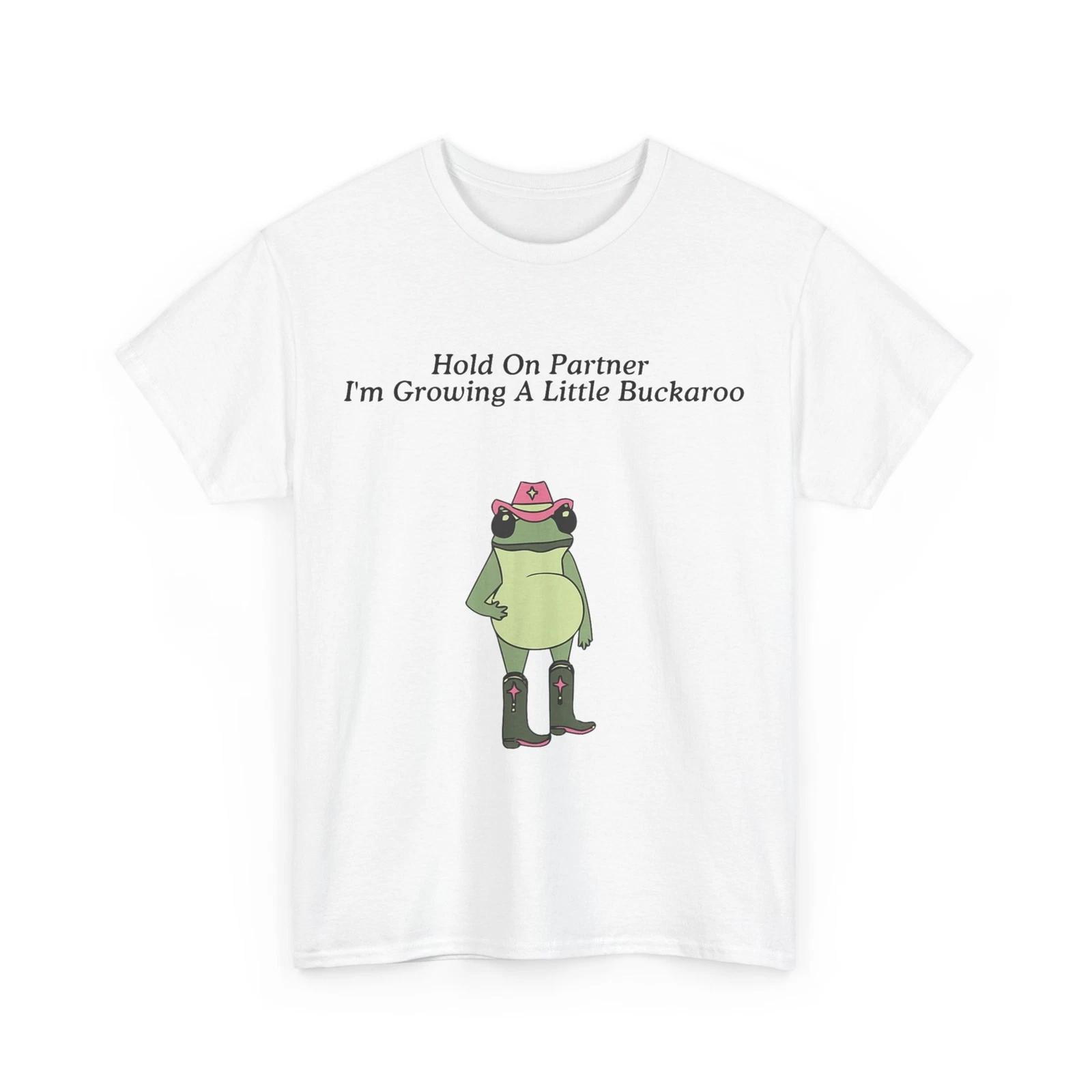 Hold on Partner I m Growing A Little Buckaroo Pregnancy Funny Shirt M