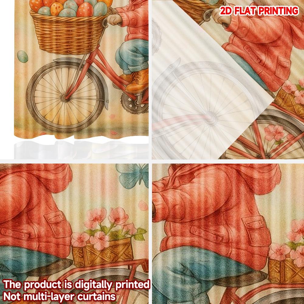 Set Of 2 Bunny Bicycle Curtains Easter Rabbit Colorful Eggs Spring Theme Design Kids Room Living Made Polyester Sitting Window Treatment