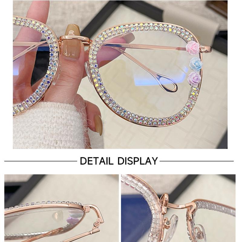 With Diamond Studded Anti Blue Light Glasses Fashionable and High-Quality Luxury Eyeglass Frames for Men and Women