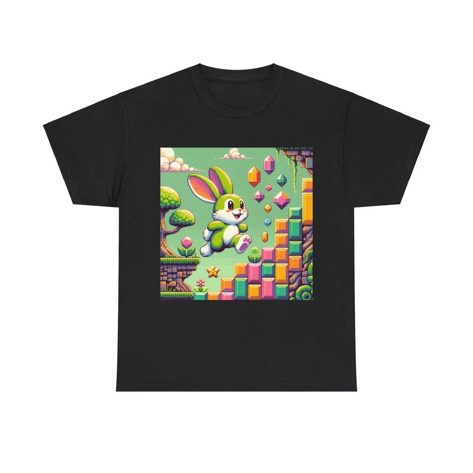 Unisex Adult T Shirt Cute Bunny Hero Pixel Art Retro M
